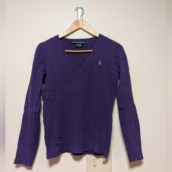 Ralph Lauren Sweaters - Ralph Lauren Sport Purple Cable Knit V-Neck Sweater Women’s M